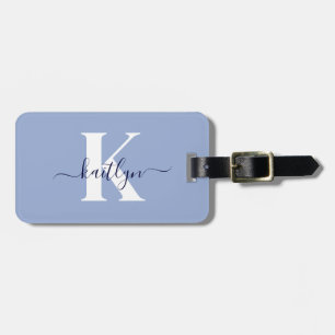 Modern Blauwe Monogram Bagagelabel