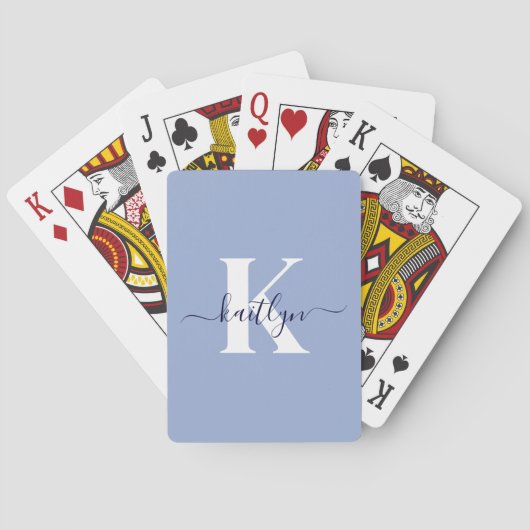 Modern Blauwe Monogram Pokerkaarten (Achterkant)
