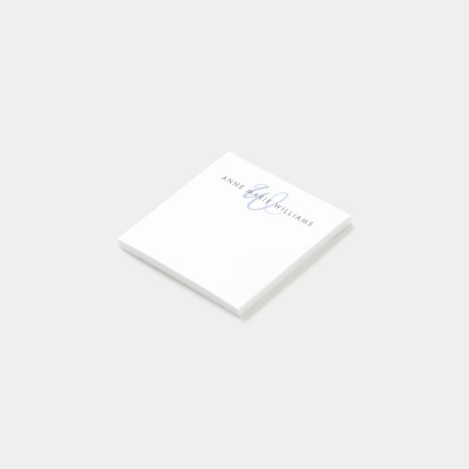 Modern Blauwe Script Monogram Post-it® Notes (Schuin)
