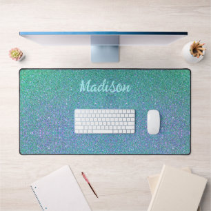 Modern Blauwgroen Blauw Glitter Glam Gepersonalise Bureaumat