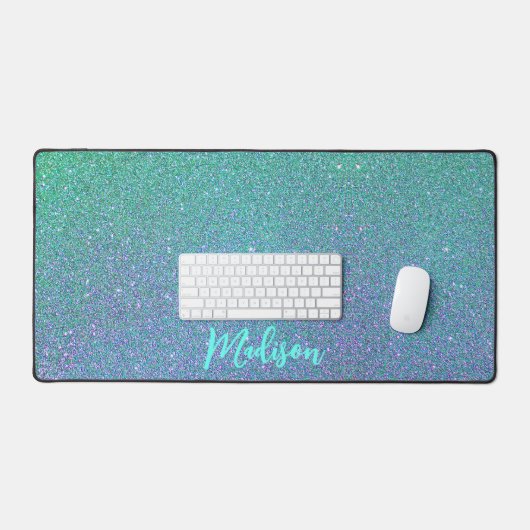 Modern Blauwgroen Blauw Glitter Ombre gepersonalis Bureaumat (Keyboard & Muis)