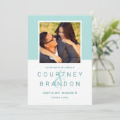 Modern Blauwgroen Blauw Groen Monogram Bruiloft Fo Save The Date (Staand voorkant)