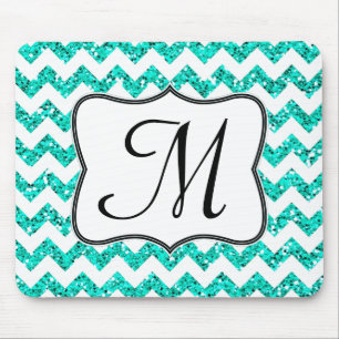 Modern Blauwgroen Chevron Monogram Initiaal Muisma Muismat