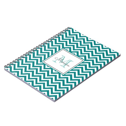Modern Blauwgroen Chevron Pattern Monogram Notitie Notitieboek (Linkerzijde)