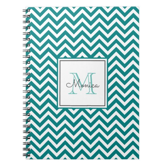 Modern Blauwgroen Chevron Pattern Monogram Notitie Notitieboek (Voorkant)
