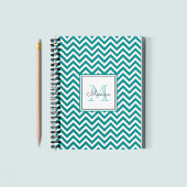 Modern Blauwgroen Chevron Pattern Monogram Notitie Notitieboek