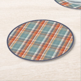 Modern Blauwgroen donkerblauw Oranje wit speldenkp Ronde Kartonnen Onderzetter