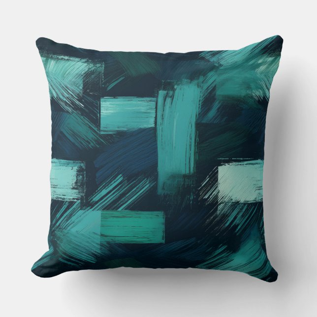 Modern Blauwgroen en grijs Abstract Sierkussen (Voorkant)