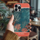 Modern Blauwgroen en Oranje Zee Motief Case-Mate iPhone Case