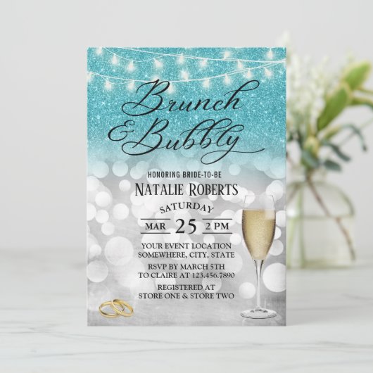 Modern Blauwgroen en zilver Brunch en bubbelbaar V Kaart (Staand voorkant)