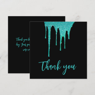 Modern Blauwgroen Glitter Drips Sweet 16 Verjaarda Bedankkaart