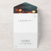 Modern Blauwgroen Gold Bokeh String Lights Wedding All In One Uitnodiging (Buitenkant)