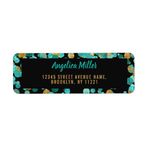 Modern Blauwgroen Gold Glitter Confetti Black Turq Etiket