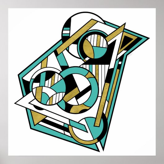Modern Blauwgroen Goud Geometrisch Abstract Art De Poster (Voorkant)