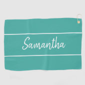 Modern Blauwgroen groen handschrift met script mon Golfhanddoek (Horizontaal)