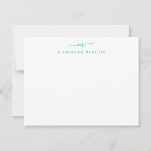 Modern Blauwgroen Groen Script Monogram Swash Stat Notitiekaartje