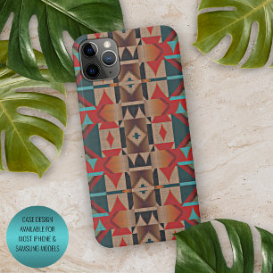 Modern Blauwgroen Red Taupe Brown Mosaic Art Patro iPhone 11Pro Max Hoesje