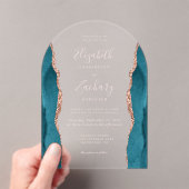 Modern Blauwgroen Roos Gold Agate Roze Tekstboog T Acryl Uitnodigingen (Insitu (Draagbaar))