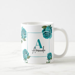 Modern Blauwgroen Roos Monogram Custom Moeder Koffiemok