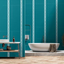 Modern Blauwgroen wit geometrisch behang
