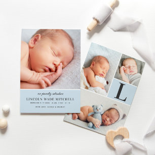 Modern Bleek Blauw Baby Jongen Fotocollage Geboort Aankondiging