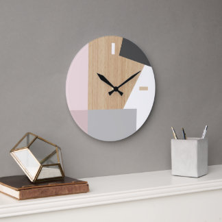 Modern Block Stripes Pattern Art over Faux Woodgra Grote Klok