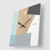 Modern Block Stripes Pattern Art over Faux Woodgra Vierkante Klok (Hoek)