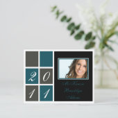 Modern Blocks Afstuderen (blauwgroen) Uitnodiging Briefkaart (Staand voorkant)