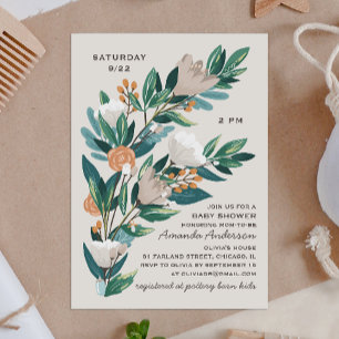 Modern bloei floraal botanisch groen baby shower kaart