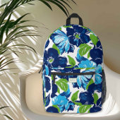 Modern Bloemblauw en Groen Monogram Bedrukte Rugzak