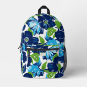Modern Bloemblauw en Groen Monogram Bedrukte Rugzak (Voorkant)