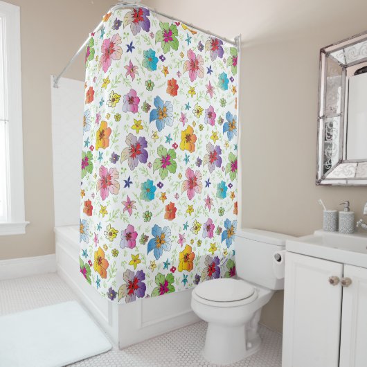 Modern Bloemen Bloemen Patroon Kleurrijke Kunst Douchegordijn (In situ)