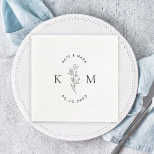 Modern Bloemen Bruiloftsmonogram Servet