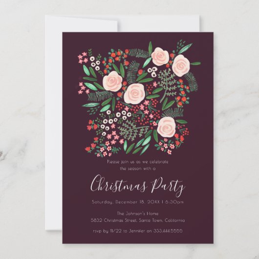 Modern Bloemen Feestelijk Kerstfeest Kaart (Voorkant)