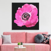 Modern Bloemen Levendig Helder Roze Poppy Zwart Canvas Afdruk (Insitu (Woonkamer))