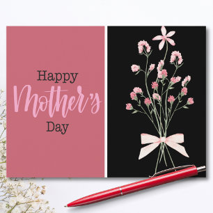 Modern Bloemen Zwart en Blush Moederdag Feestdagenkaart