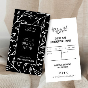 Modern Bloemen Zwart & Wit Logo Kleding Hang Label