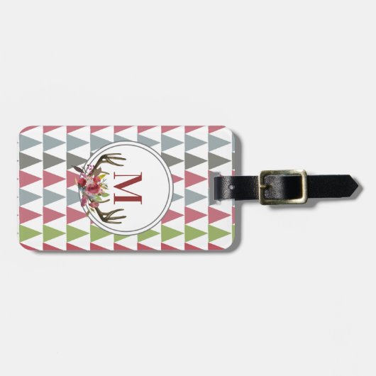 Modern bloemengewei monogram bagagelabel (Voorkant horizontaal)