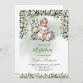 Modern bloemenmeisje doop uitnodiging (Voorkant / Achterkant)