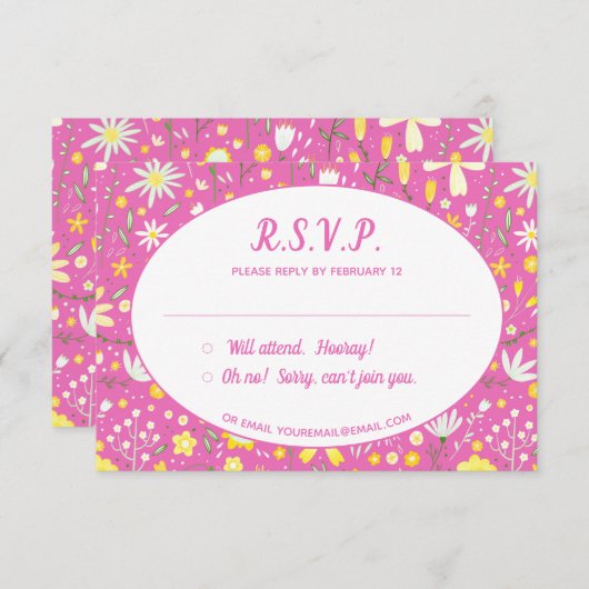 Modern Bloemenroze bruiloft RSVP Informatiekaartje (Voorkant / Achterkant)