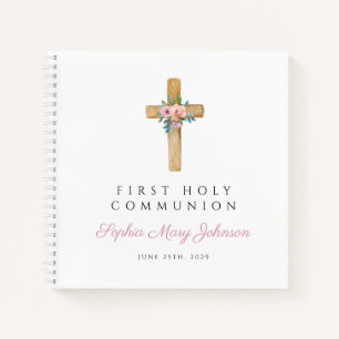 Modern Bloemkruis Meisje Eerste Communie Guestbook Notitieboek