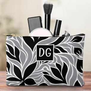 Modern Bloemmotief Monogram Zwarte Grijze Witte Etui