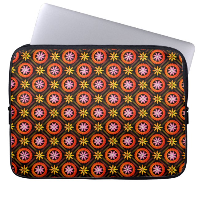 Modern bloemontwerp op zwarte achtergrond laptop sleeve (Voorkant)