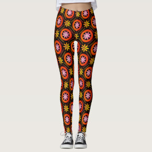 Modern bloemontwerp op zwarte achtergrond leggings