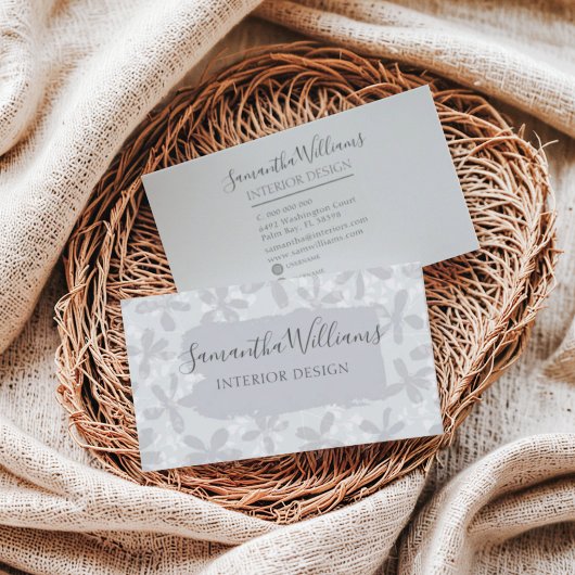 Modern bloempatroon Chic Grey Visitekaartje