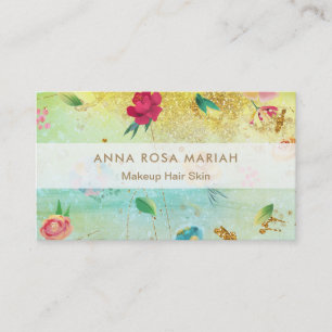*~* Modern Bloempatroon Gouden Glitter Visitekaartje