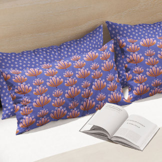 Modern bloempatroon in blauw en taupe kussensloop