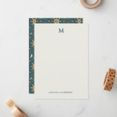 Modern Bloempatroon Monogram & Naam Notitiekaartje (Voorkant / Achterkant in situ)