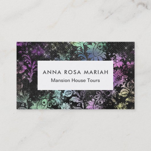 *~* Modern Bloempatroon Zwart Glitter  Visitekaartje (Voorkant)