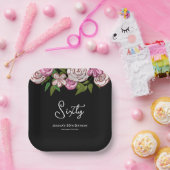 Modern bloemschrift 60e verjaardag papieren bordje (Feest)